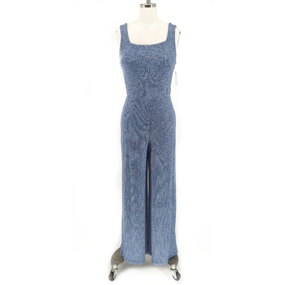 Gap Knit Wide Leg Jumpsuit Blue XS preppy casual comfort travel retro square nec - Picture 1 of 7